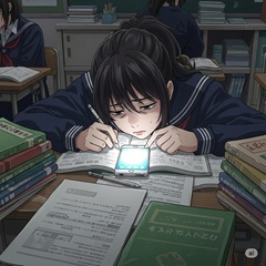 スマホばかりで勉強をしない女子中学生の画像