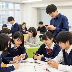 スマホで使える学習アプリを使っている中学生の画像