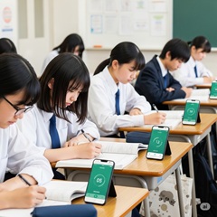 日本の中学生がスマホの使用時間を制限している画像