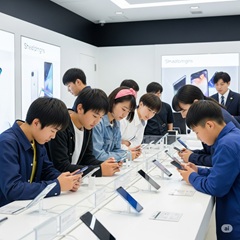 スマホを選んでいる中学生の画像