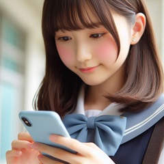 女子中学生がスマホを使っている画像