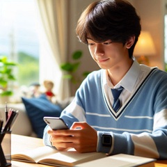 男子中学生が自宅でスマホを使っている画像