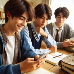男子中学生がスマホを使って動画学習アプリを見ている画像