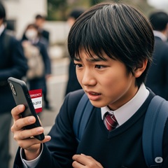 中学生が緊急時にスマートフォンで家族に連絡を取るイメージ画像