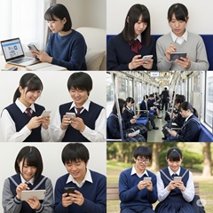 中学生がスマホで学習しているイメージを生成
