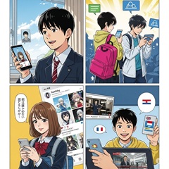 スマホが中学生のコミュニケーションの多様性を広げている様子を表す画像