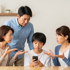 中学生を持つ家族が、スマホの請求額が高すぎて口論になっているイメージ画像