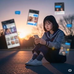 スマホのリスクに直面する日本の女子中学生のイメージ画像