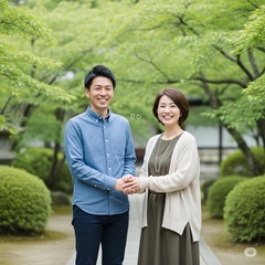 マリッシュで始まり、幸せな結婚生活を送る40代の日本人夫婦のイメージ画像