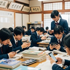 中学生がスマートフォンを使って研究しているイメージ画像