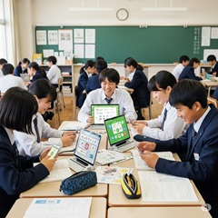 中学生がスマートフォンを使って情報収集能力が向上したことによるメリットを享受しているイメージ画像