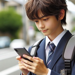 ペアレンタルコントロール機能を使ってスマホを使っている男子中学生の画像