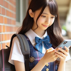 ペアレンタルコントロール機能を使ってスマホを使っている女子中学生の画像