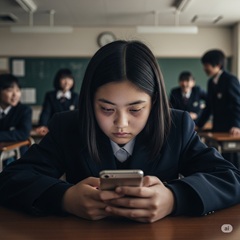 中学生がスマートフォン依存症に苦しんでいるイメージ画像