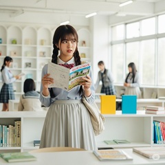 志望校を選んでいるおしゃれな中3女子の画像
