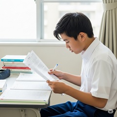 高校受験合格のために過去問で実践力を磨いている日本の中学３年生のイメージ画像