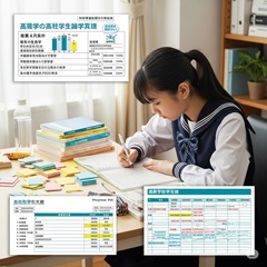 高校受験合格のために定期的な進捗確認と計画の見直しをしている日本の中学３年生のイメージ画像
