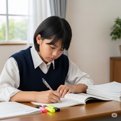 高校受験のために国語の勉強で文法対策している日本の中３のイメージ画像