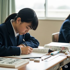 高校受験のために模擬試験を受けている日本の中３のイメージ画像