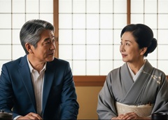 中高年世代のコミュニケーションと歩み寄りの精神をイメージした日本の５０代の男女の画像