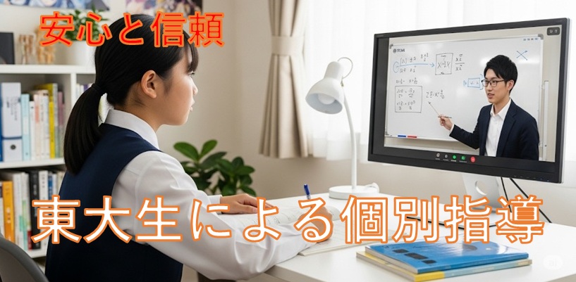 子供が東大生にオンラインで勉強を教えて貰っている画像