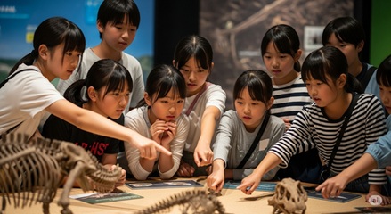 協力して体験学習をする子供たち