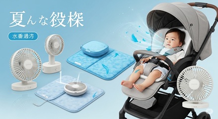 夏の乳幼児向け暑さ対策グッズの集合写真