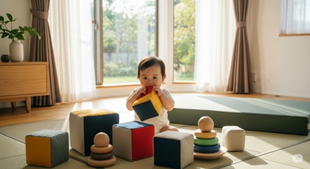 0歳児向け布製知育ブロックのイメージ、安全な幼児向けおもちゃ選び