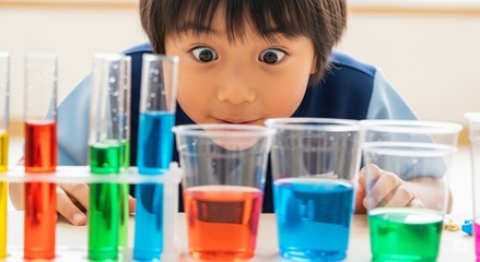 低学年小学生向け色水マジック自由研究、カラフルな実験の様子