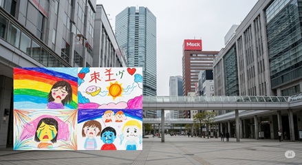 カラフルな絵を描いて感情を表現している子どもの作品