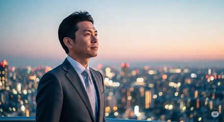 30代40代男性の婚活における希望と決意を表す都会のビジネスマン