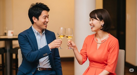 お酒好き同士が婚活パーティーで出会い楽しんでいる様子