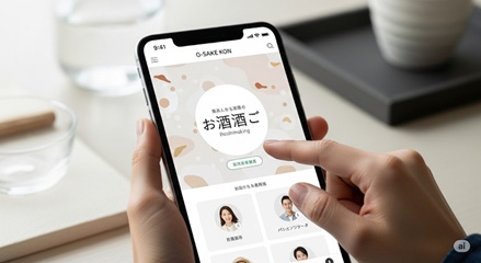 お酒婚公式サイトで無料登録を案内するスマートフォン画面