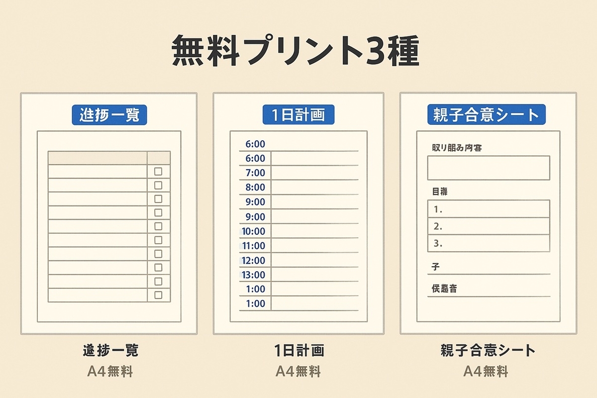 冬休みの宿題計画表｜進捗一覧・1日計画・親子合意シート（A4無料プリントのサンプル）