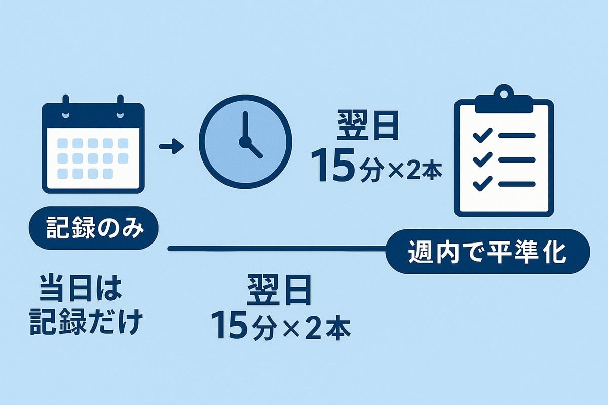 旅行・帰省で宿題ができない日のリカバリ手順｜当日は記録のみ→翌日に15分×2本で戻す流れ