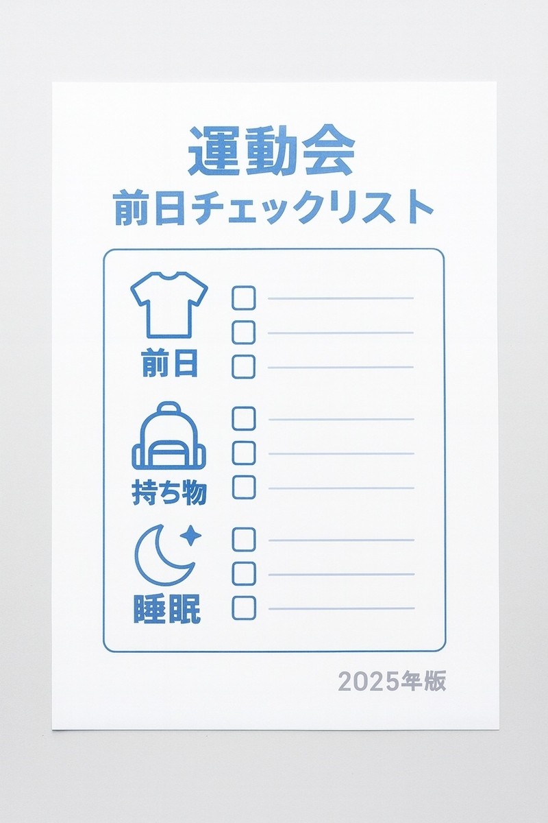 運動会 前日チェックリストA4の印刷プレビュー(無料ダウンロード用)