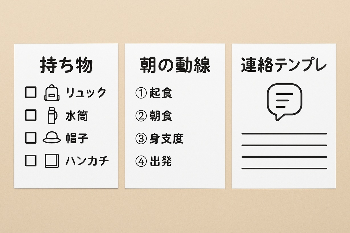 遠足用A4チェックリストのサムネイル(持ち物・朝の動線・先生への連絡テンプレ)