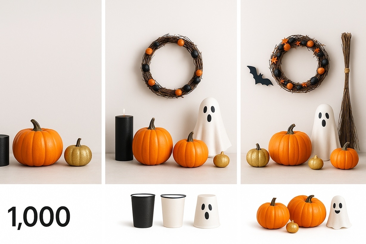 ハロウィン飾りつけ 予算別コーデ3例(1000円・3000円・10000円)
