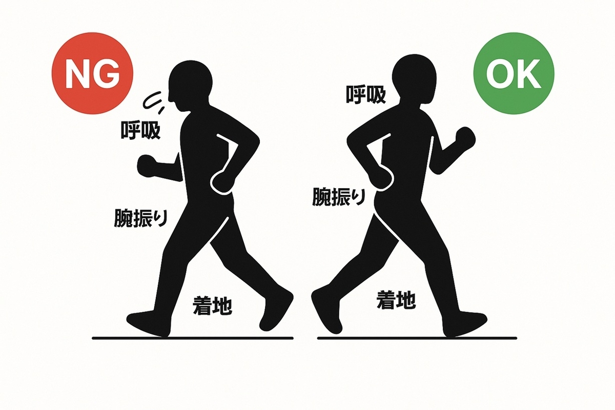 持久走のNG→OK（呼吸・腕振り・着地）の直し方