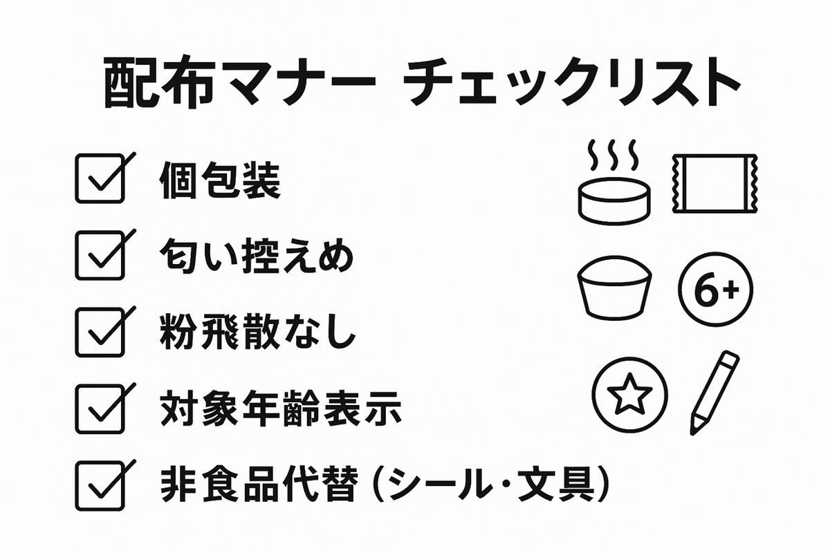 お菓子配布マナーのチェックリスト図