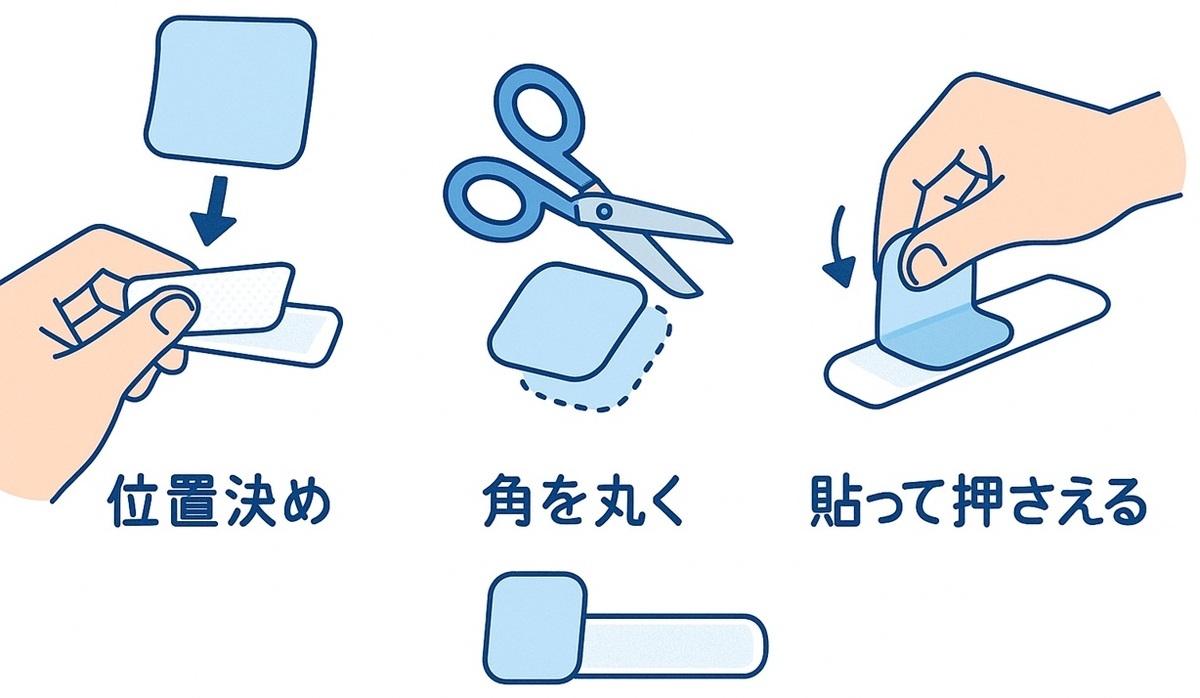 面ファスナーの裏に当て布を貼って肌刺激を防ぐ3ステップ