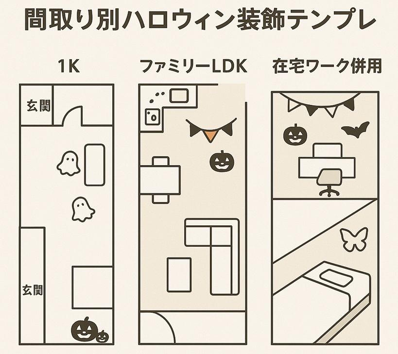 間取り別ハロウィン装飾テンプレ|1K・LDK・在宅ワーク背景