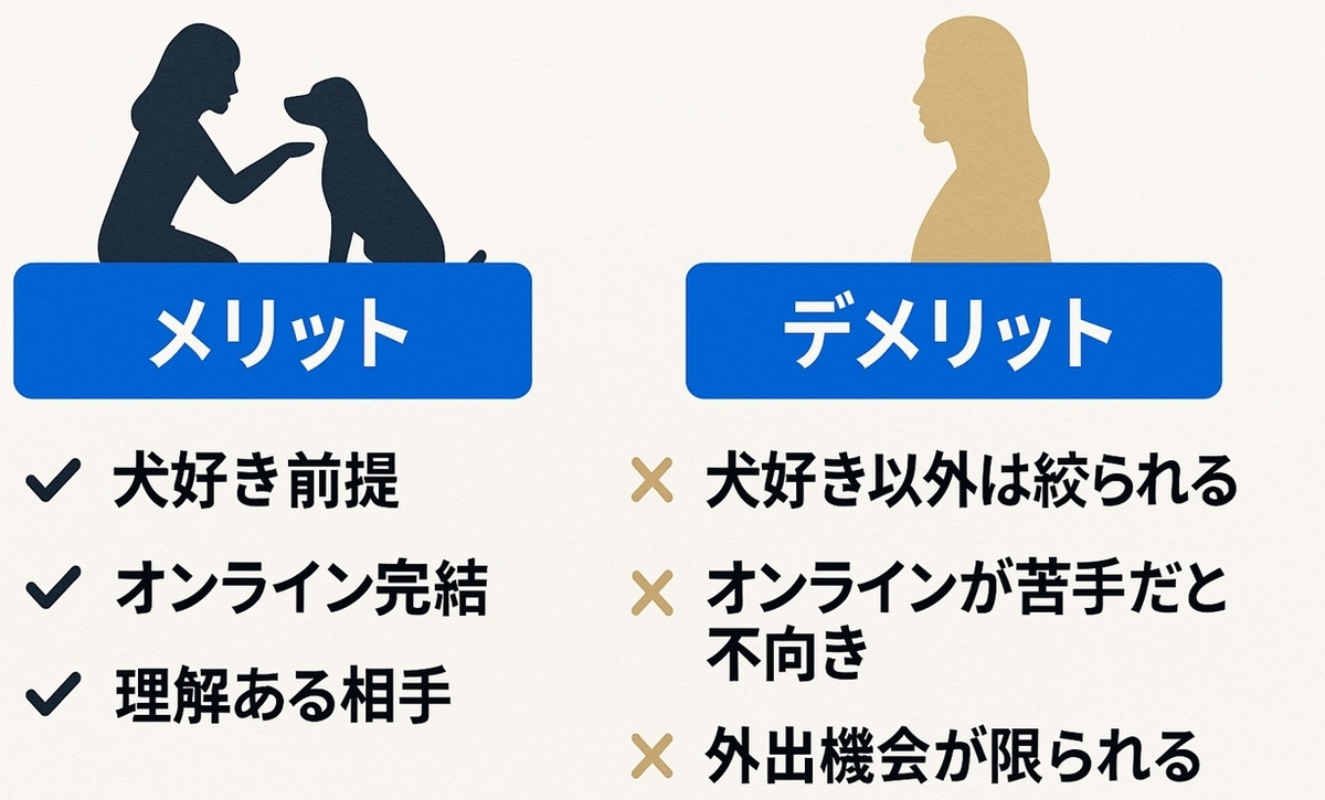 北海道の犬好き女性がペット婚を利用するメリットとデメリットを左右で比較したボード