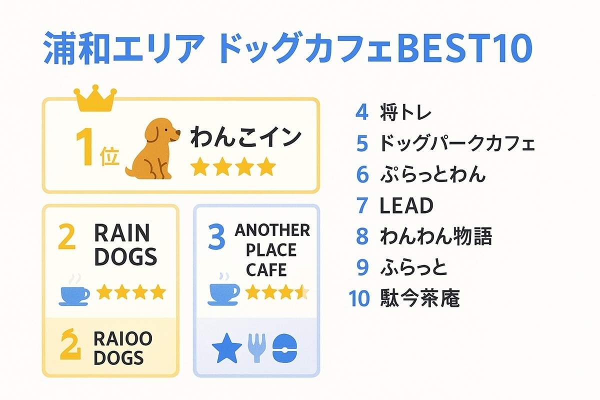 浦和エリアの人気ドッグカフェBEST10をまとめたランキングボード