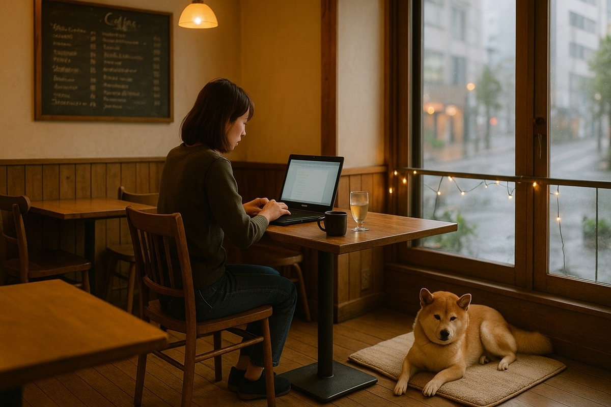 横浜駅西口の一軒家カフェrokucafe店内で愛犬とゆっくり過ごすイメージ写真
