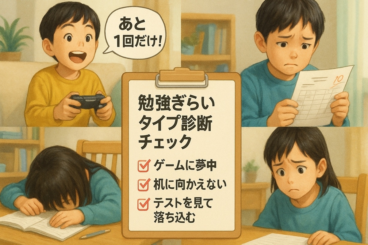 勉強ぎらいな小学生の行動パターンをチェックするタイプ診断のイメージ画像
