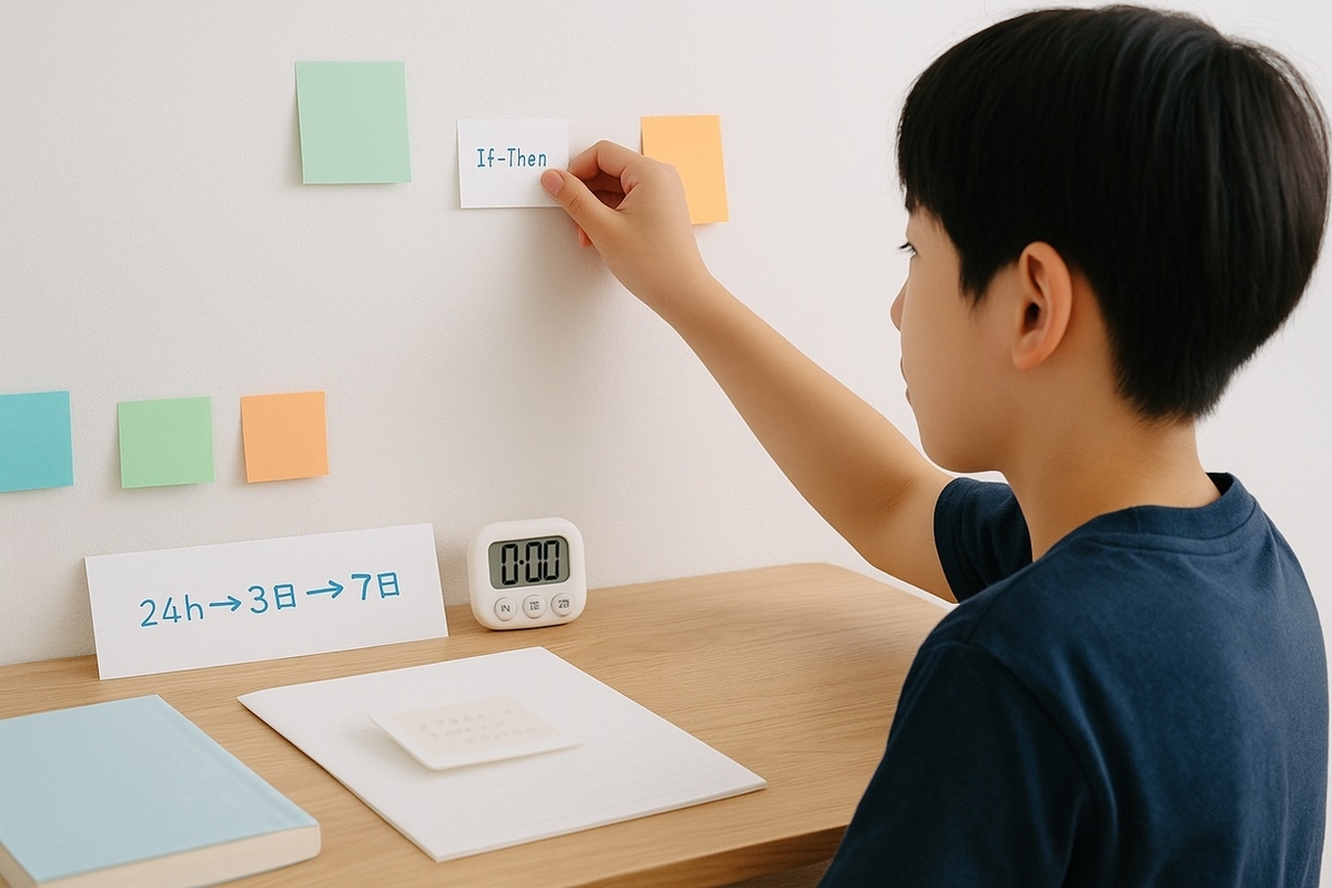 If-Thenメモと復習スケジュールを使って勉強のきっかけと間隔反復を決めている中学生