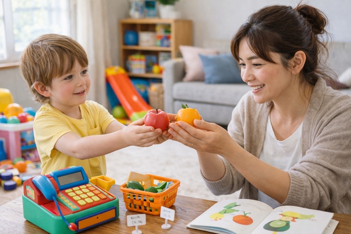 5歳の幼児英語はごっこ会話で2往復できれば十分(Here you are / Thank you)