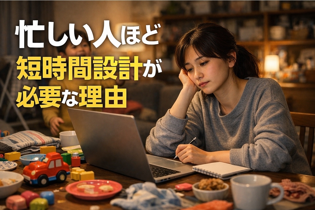 子育て中に学習時間を確保できず、途中で中断される様子