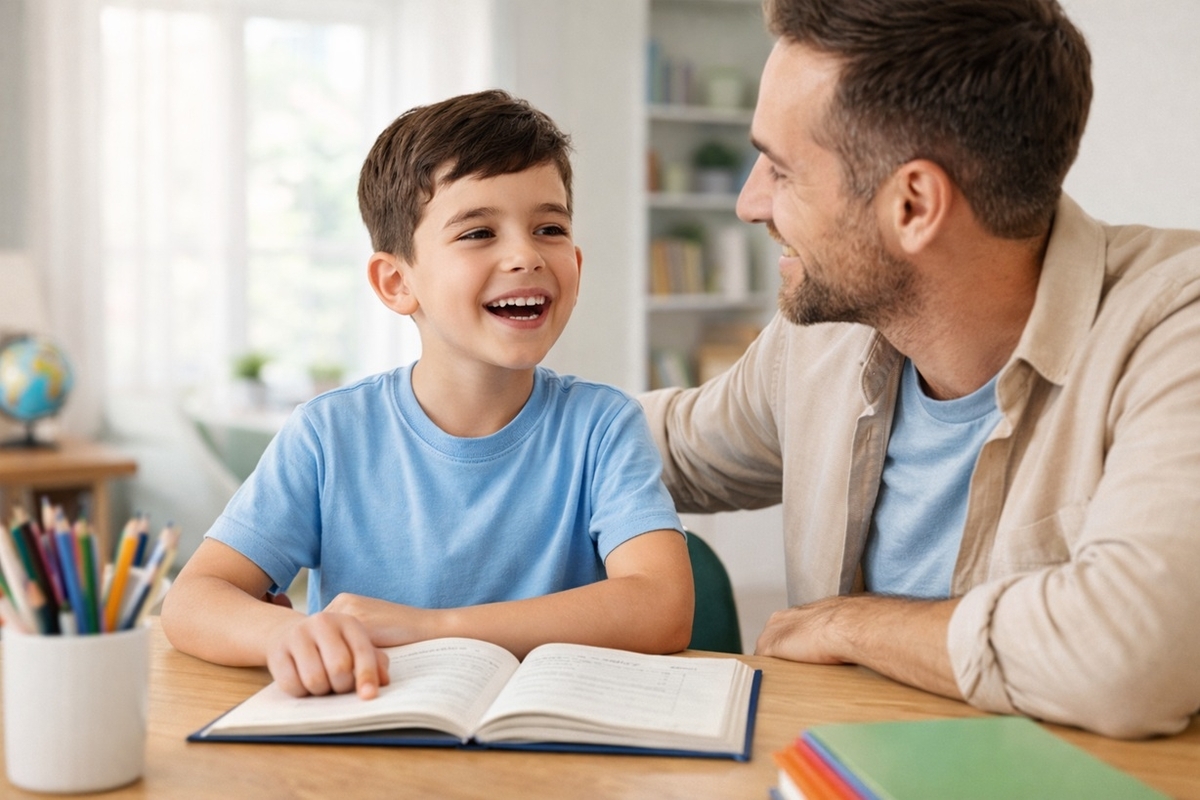 英語学習の順番を整えて自信を持って話せるようになる小学生のイメージ